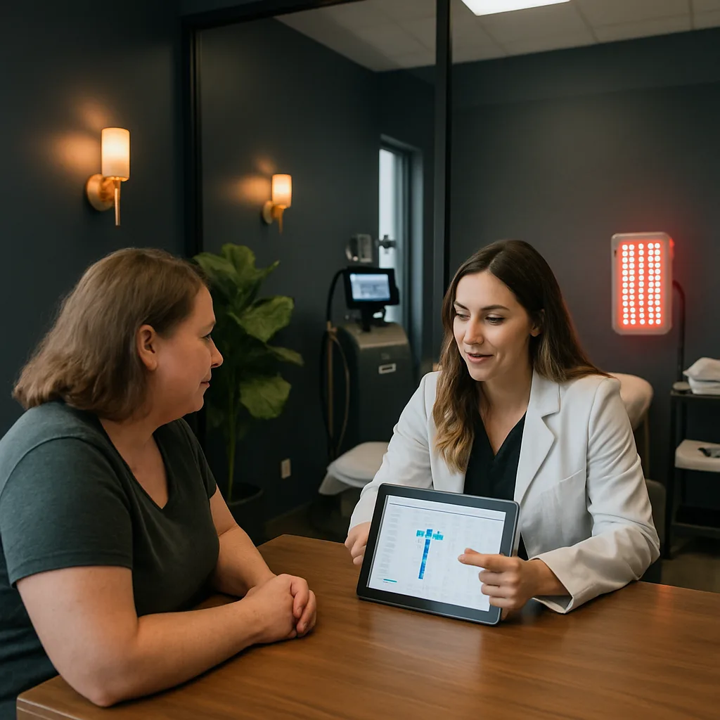 Clinician reviews weight loss plan with patient in Southside Jacksonville medical clinic office