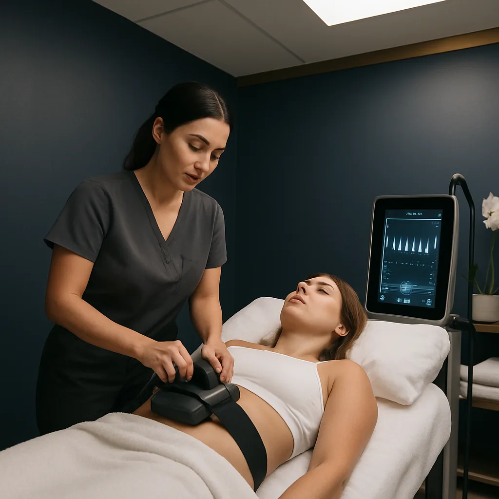 Technician performs EvolveX body contouring treatment on patient in Southside Jacksonville clinic