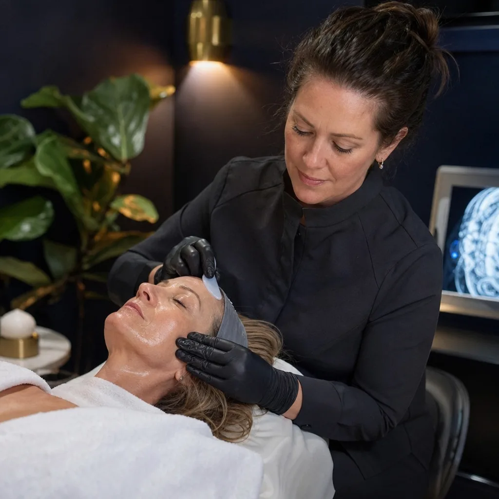 Provider performing an anti-aging facial massage on a client at Be Still in Southside, Jacksonville