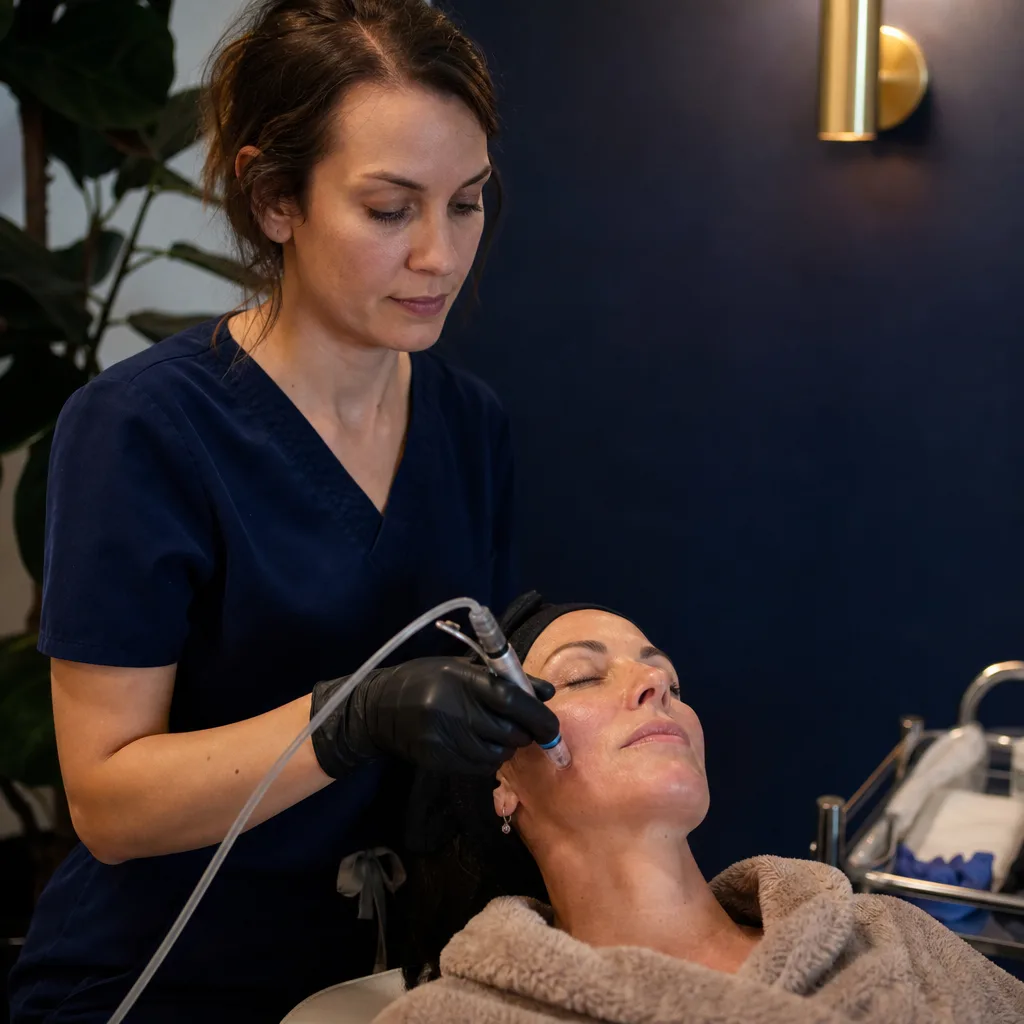 Clinician performing a cosmetic microneedling facial on a client at Be Still in Southside, Jacksonville