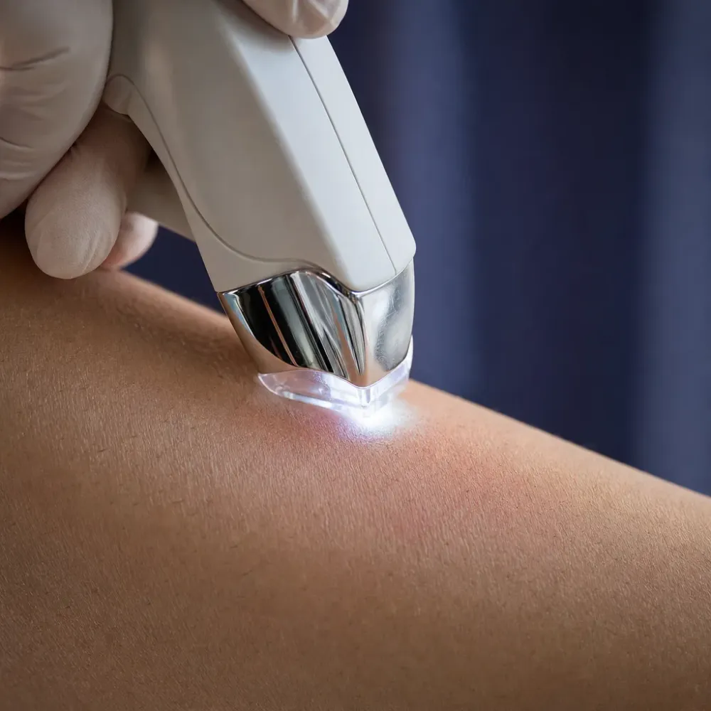 Close-up of the DiolazeXL laser handpiece on skin during laser hair removal in Southside, Jacksonville