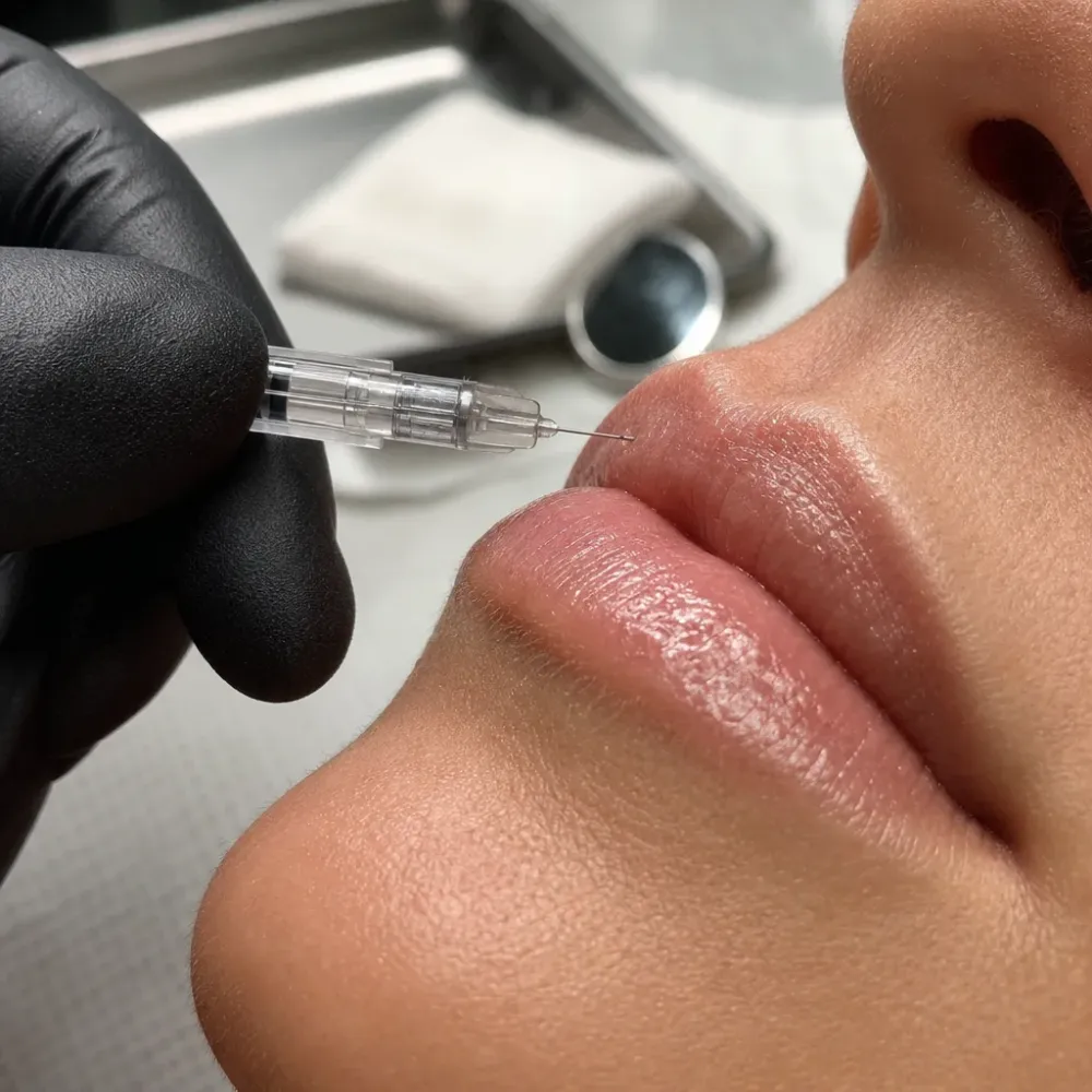 Close-up of a Revanesse Versa Lips filler injection in the upper lip in Southside, Jacksonville