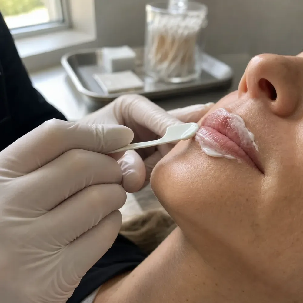    Numbing cream applied to the lips before a Revanesse Versa Lips treatment in Southside, Jacksonville