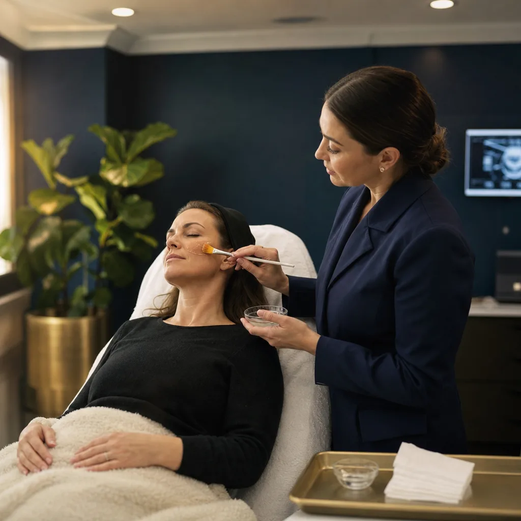 Provider applying The Perfect Derma Peel to a client's face at Be Still in Southside, Jacksonville